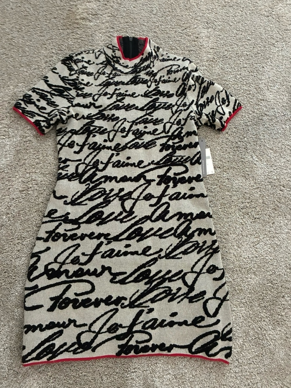 NWT Anthropologie Women’s Stylish Script Knit Short Sleeve Dress in Black &Cream
